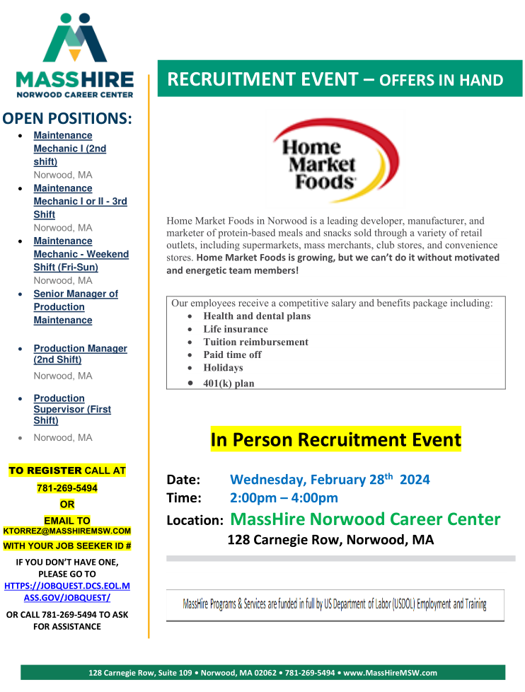 Home Market recruitment event flyer
