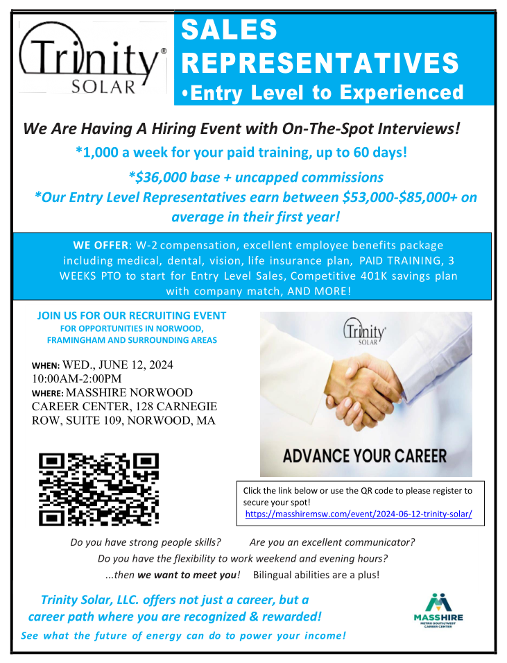 Trinity Solar recruitment event flyer